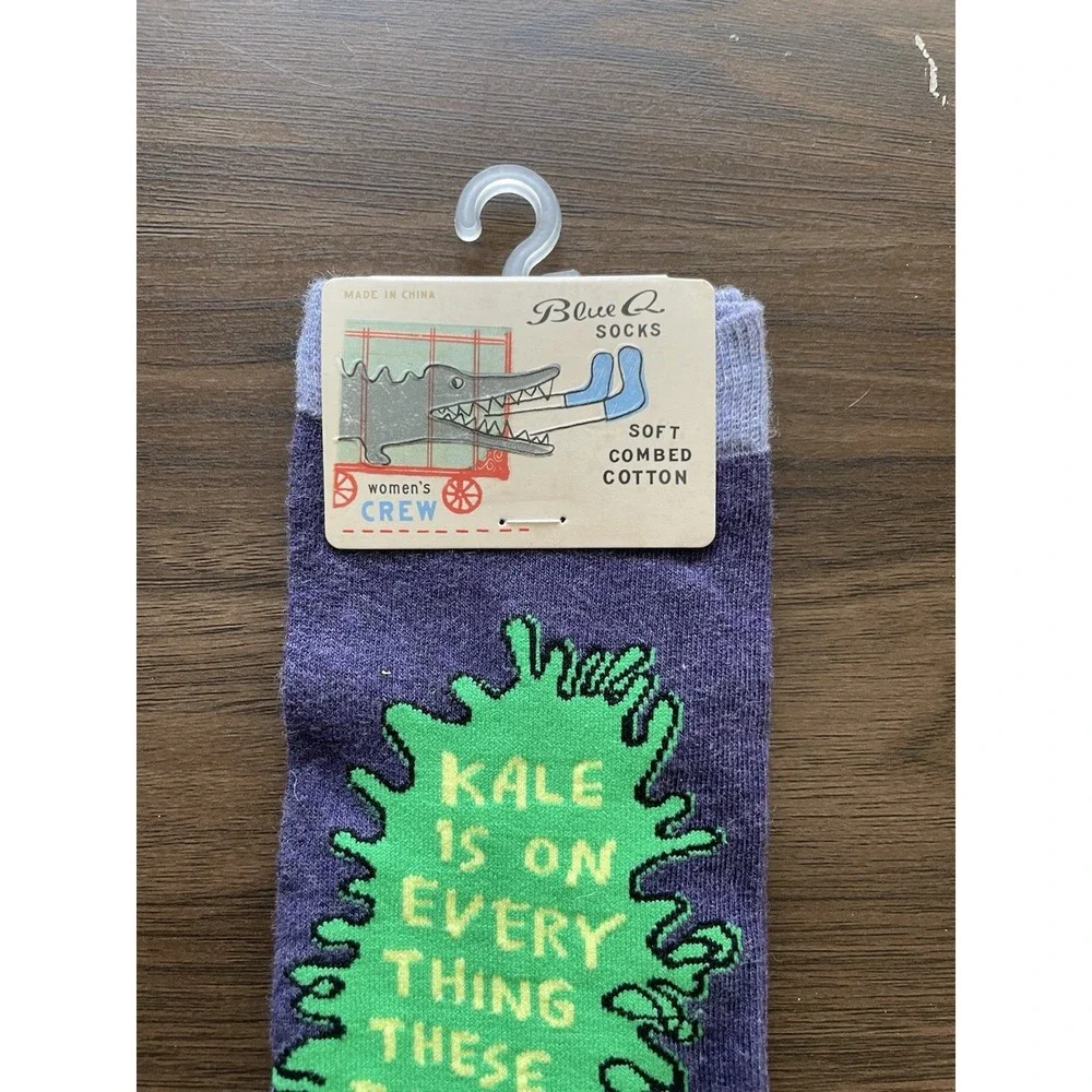 Blue Q Womens Crew Socks Kale Is On Everything These Days Size 5-10 Purple Green